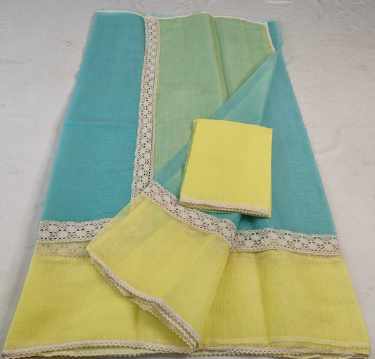 Kota Doria Mix Cotton Hand Lace Work Saree