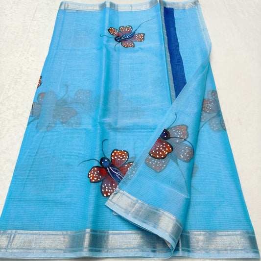 Kota Doria Soft Cotton Hand Painted Saree