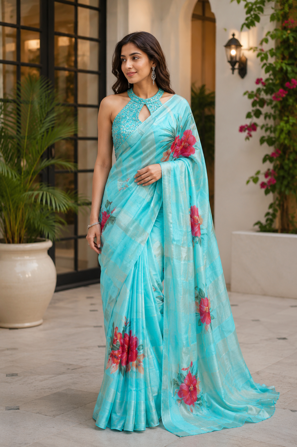 Tissue Crush & Organza Hand Brush Saree