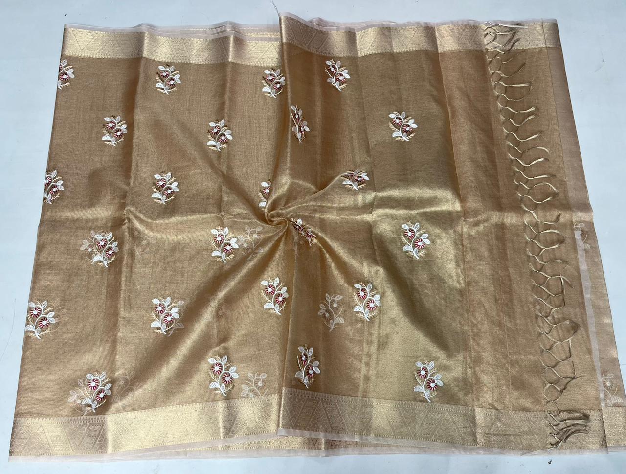 Kota Doria Semi Silk Embroidery Work Saree