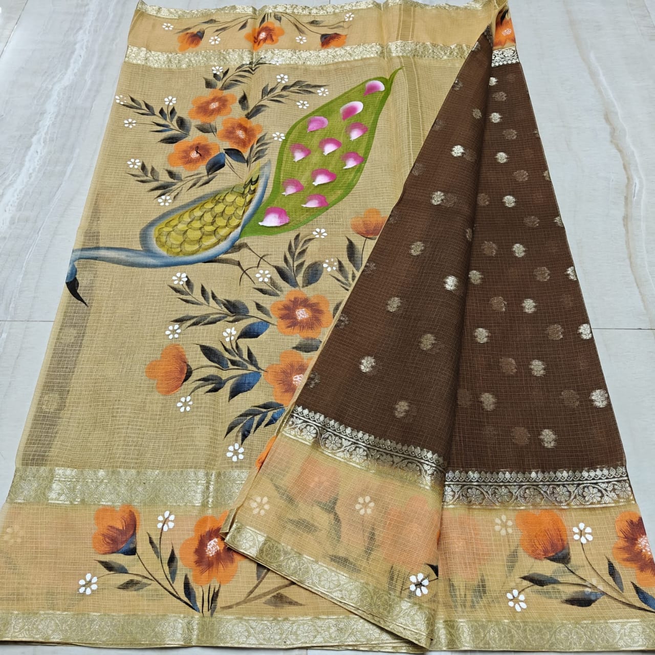 Kota Weaving & Hand Brush Paint Saree