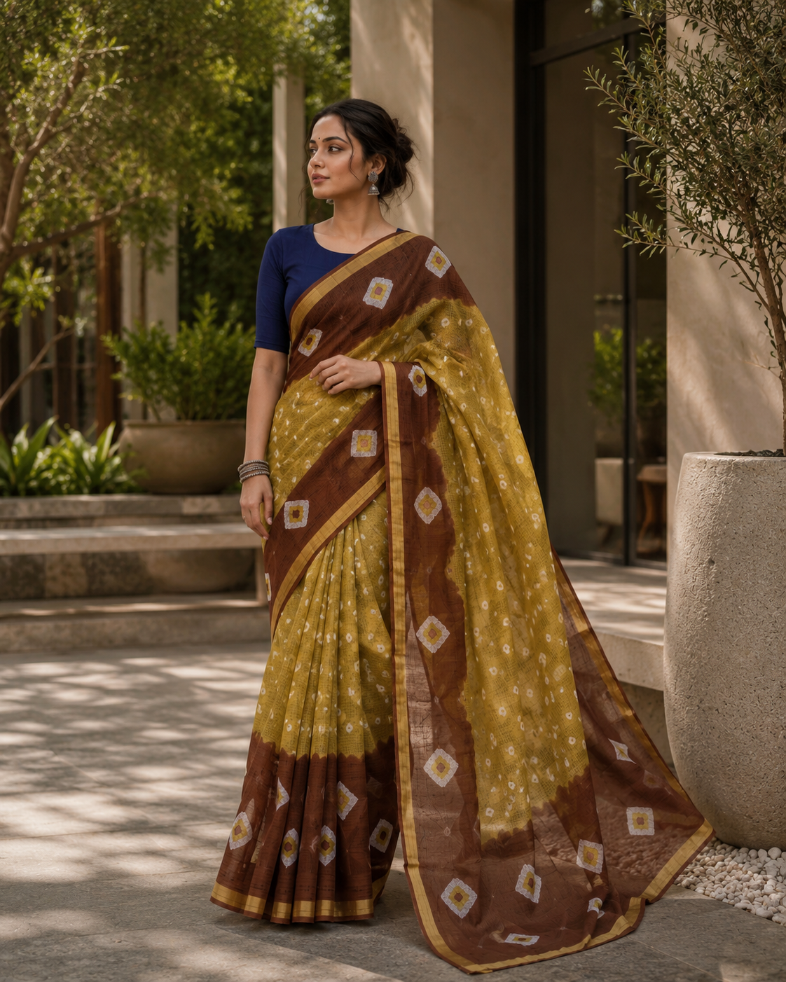 Pure Cotton Kota Doria Hand Shibori Bandhej Saree