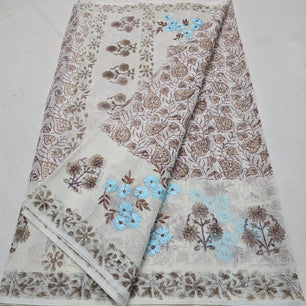 Kota Doria Embroidery Saree with Hand Block Print