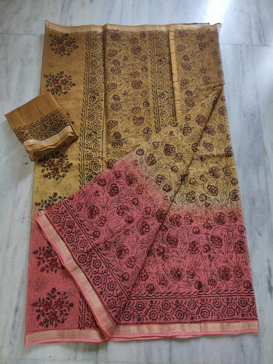 Kota Doria Hand Block Print Saree