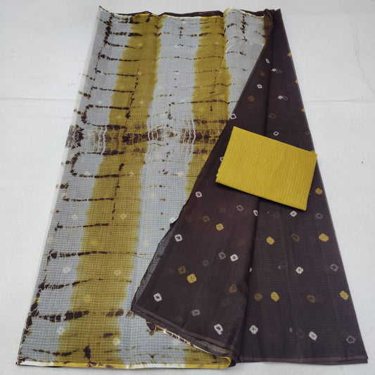 Kota Doria Pure Cotton Saree with Shibori/Batik/Bandhej Dye