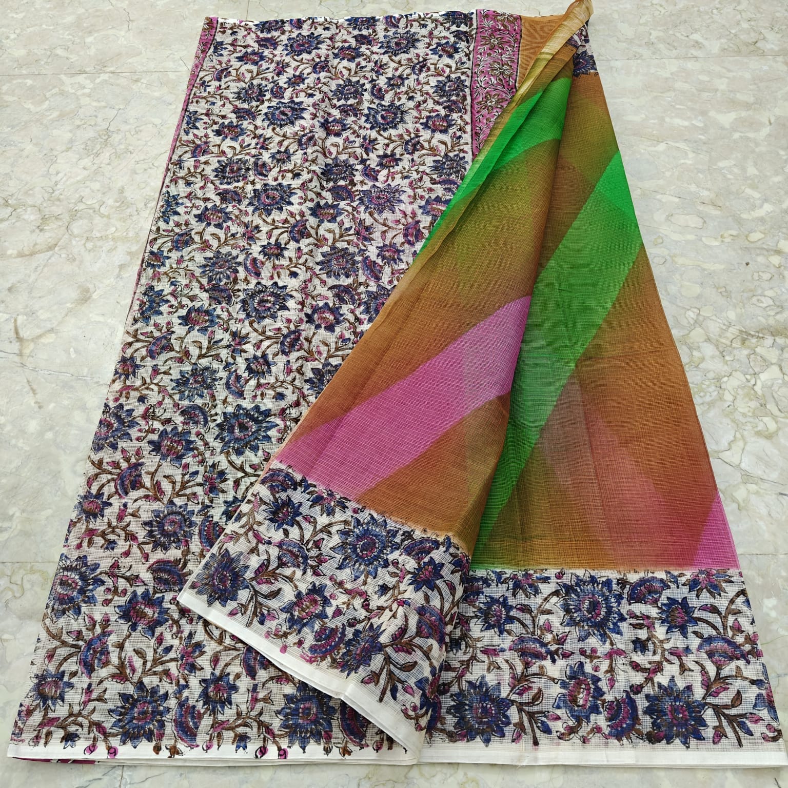 Kota Doria Hand Block Print Saree