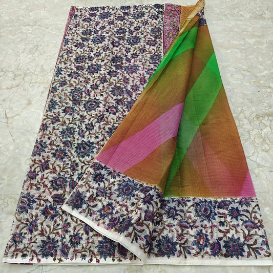Kota Doria Hand Block Print Saree