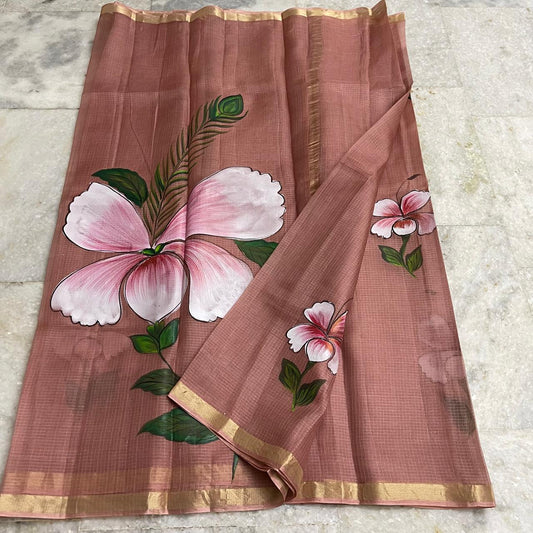 Kota Doria Pure Silk Brush Paint Saree