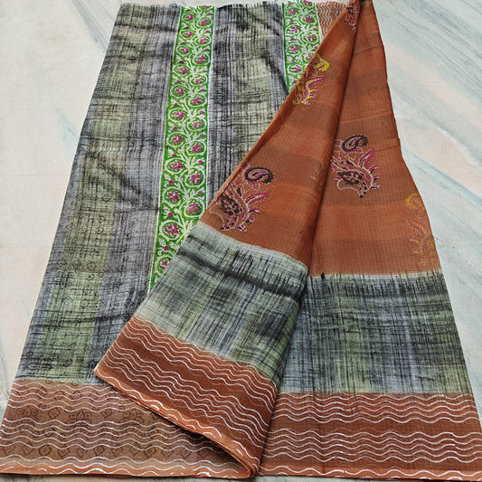 Kota Doria Hand Block Print Saree