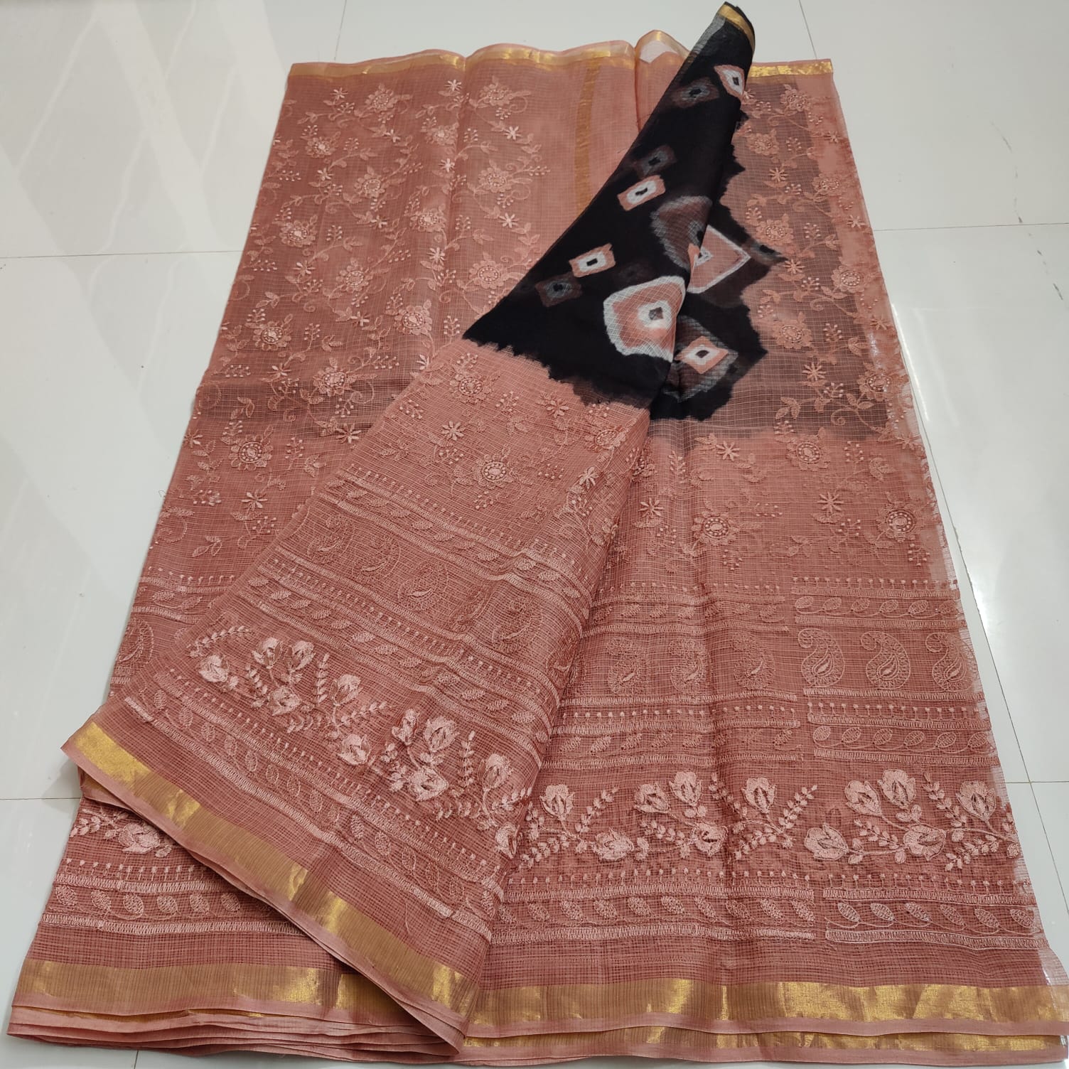 Pure Cotton Kota Doria Saree with Self Embroidery