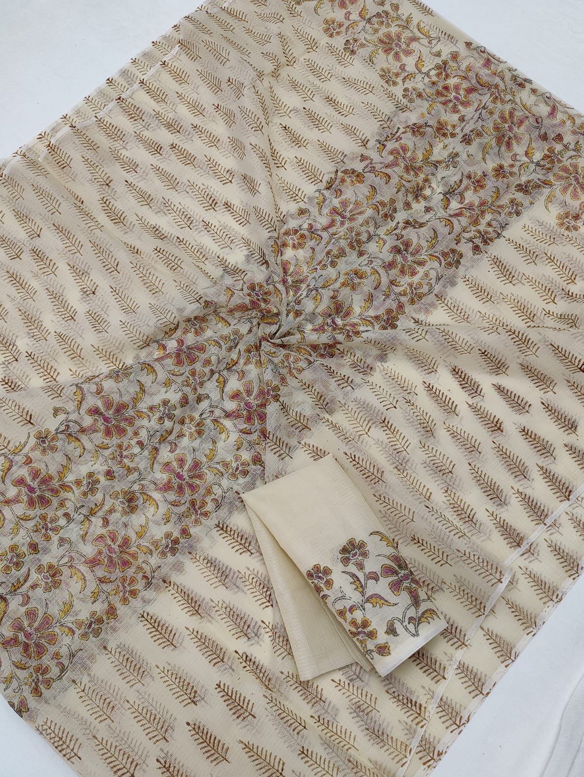 Kota Doria Soft Cotton Hand Block Printed Saree