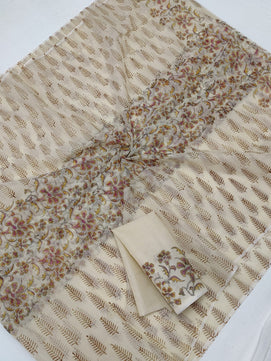 Kota Doria Soft Cotton Hand Block Printed Saree
