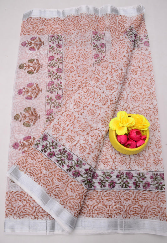 Kota Doria Hand Block Print Saree