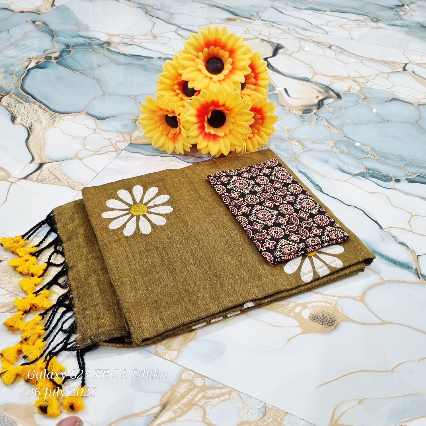 Sunflower Hand Print Saree