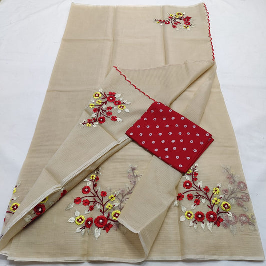 Kota Doria Saree with embroidery