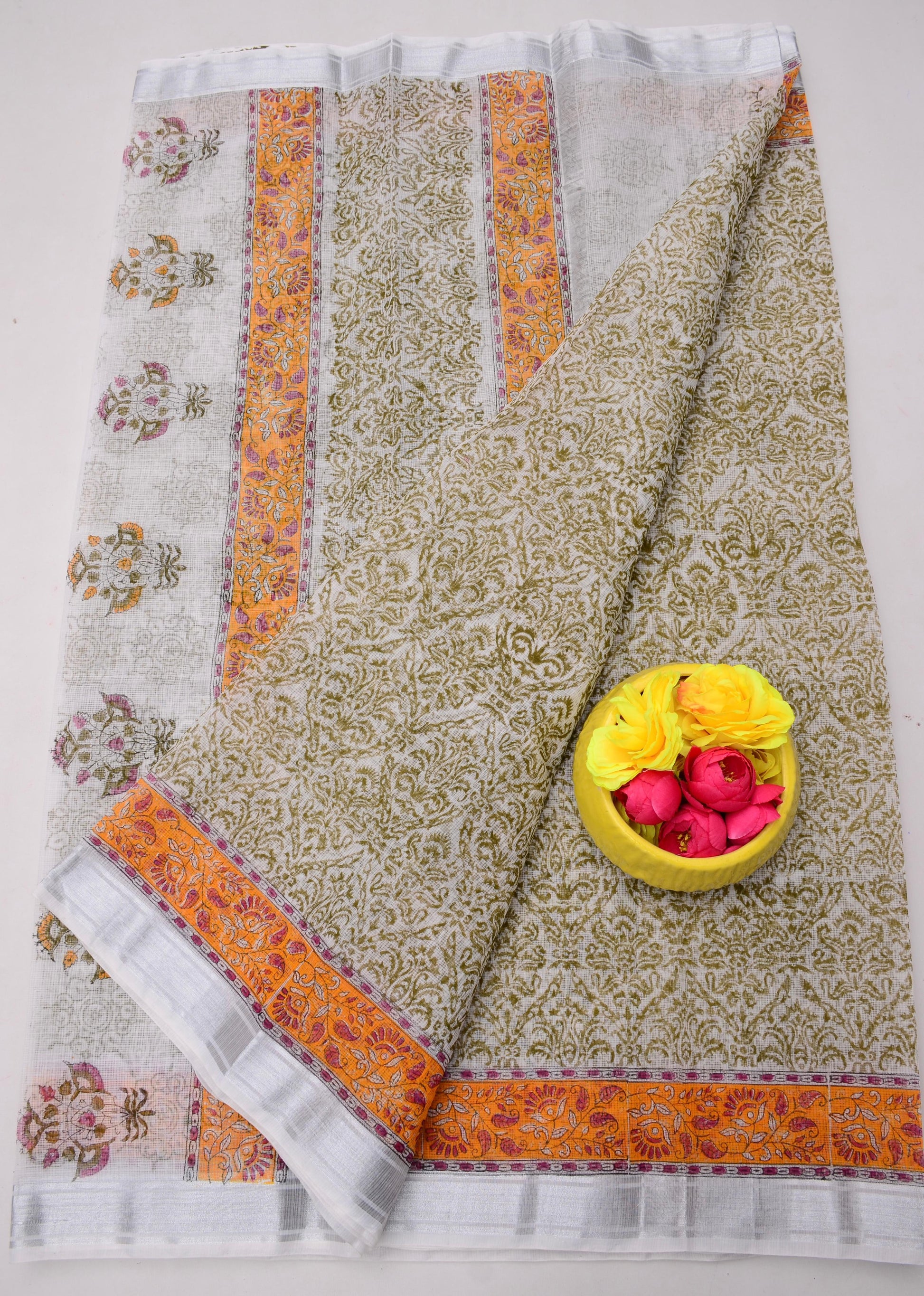 Kota Doria Hand Block Print Saree
