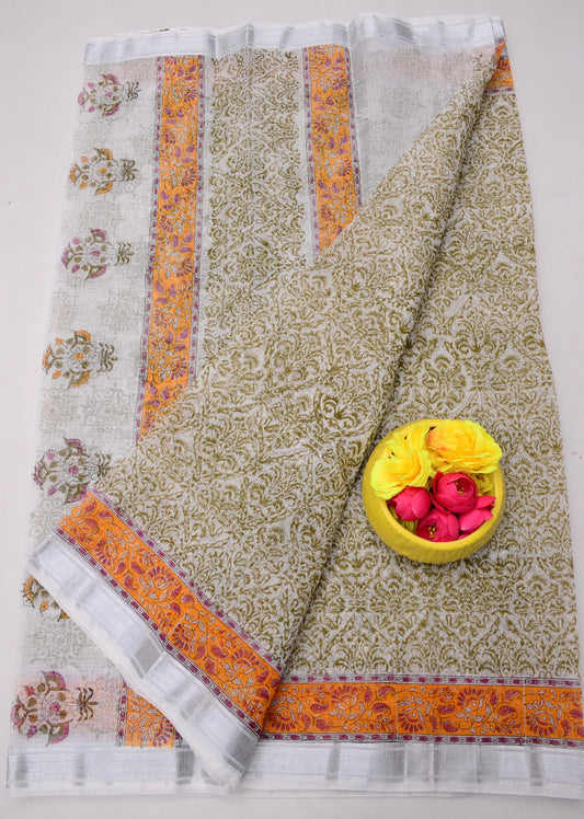 Kota Doria Hand Block Print Saree