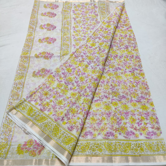 Pure Cotton Kota Doria Saree with Hand Bagru Print