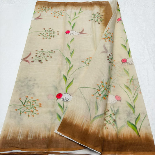 Kota Doria Soft Cotton Hand Painted Saree