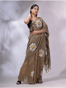 Sunflower Hand Print Saree