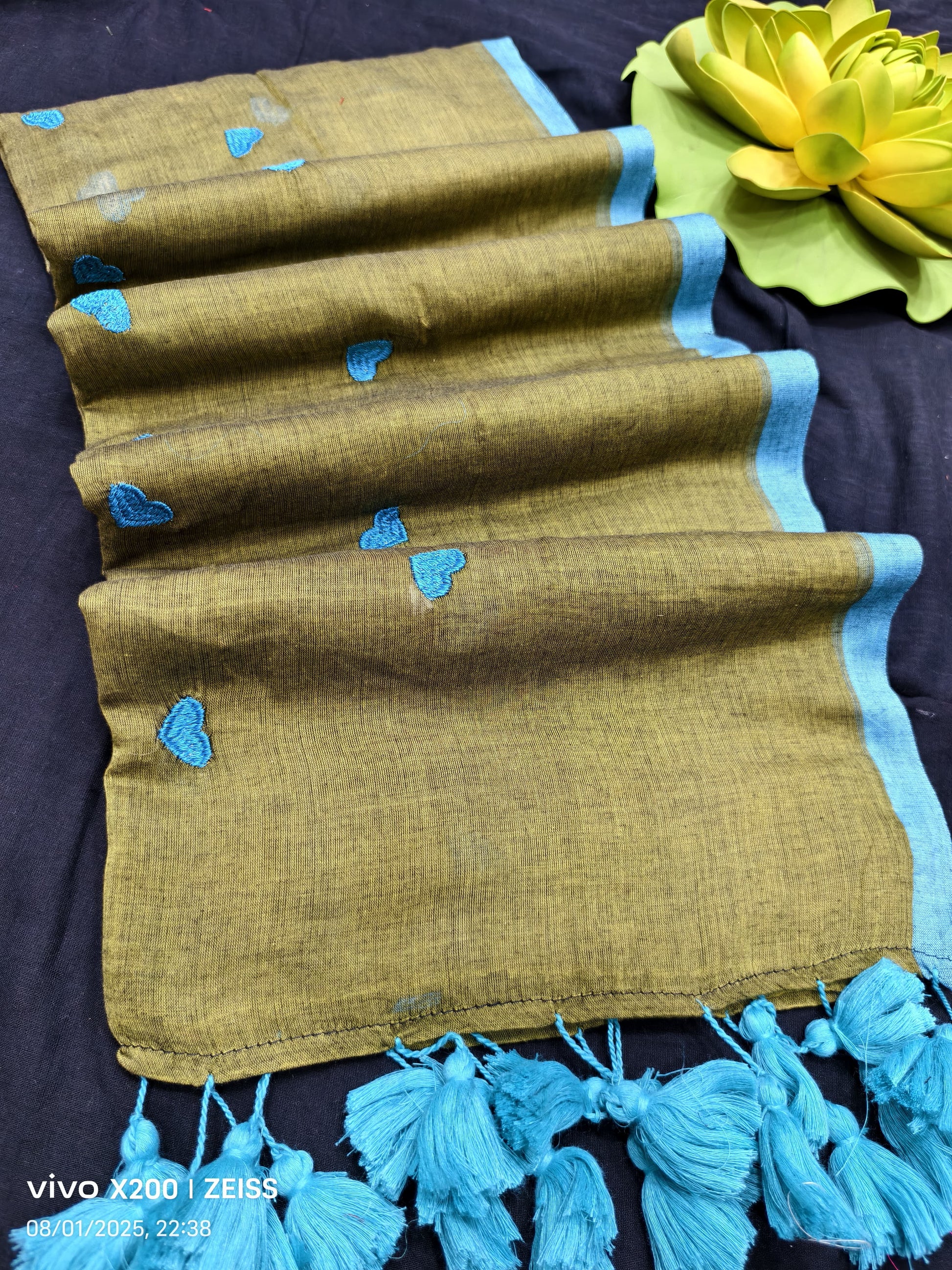 Heart Print Mulmul Cotton Saree