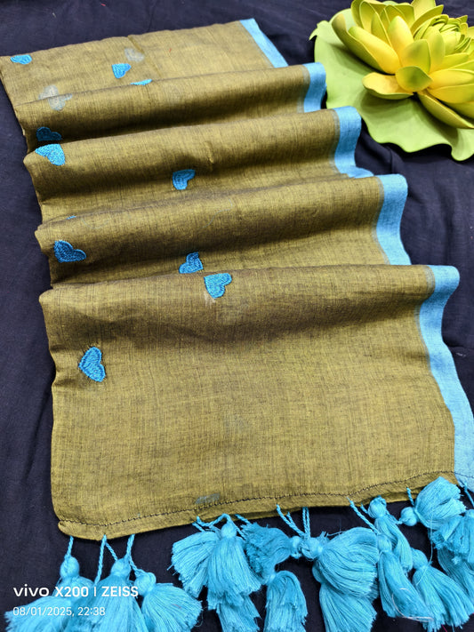 Heart Print Mulmul Cotton Saree