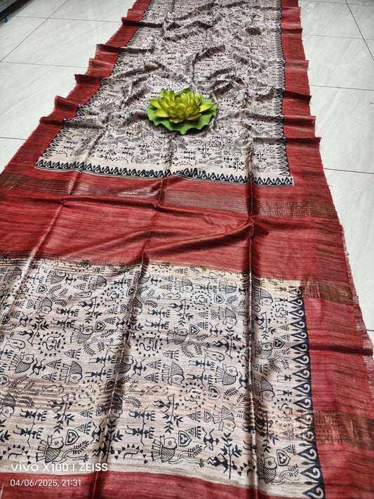 Elegant Tussar Ghicha Silk Saree
