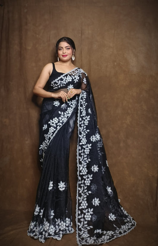 Premium Chiffon Saree with Hakoba Resham Blouse Piece