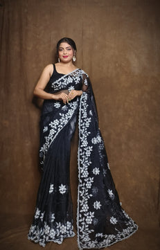 Premium Chiffon Saree with Hakoba Resham Blouse Piece