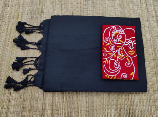 Plain cotton saree with embroidered blouse piece