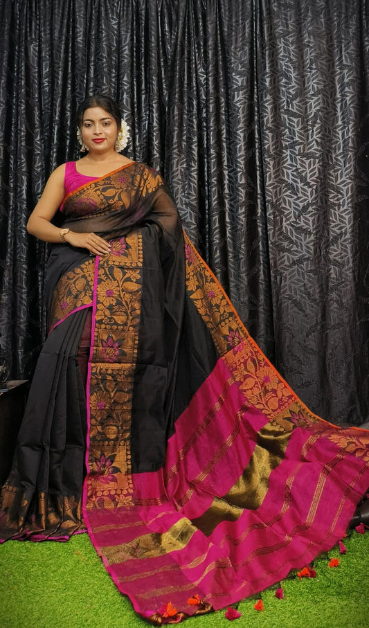 Handloom Copper Zari Meena Saree