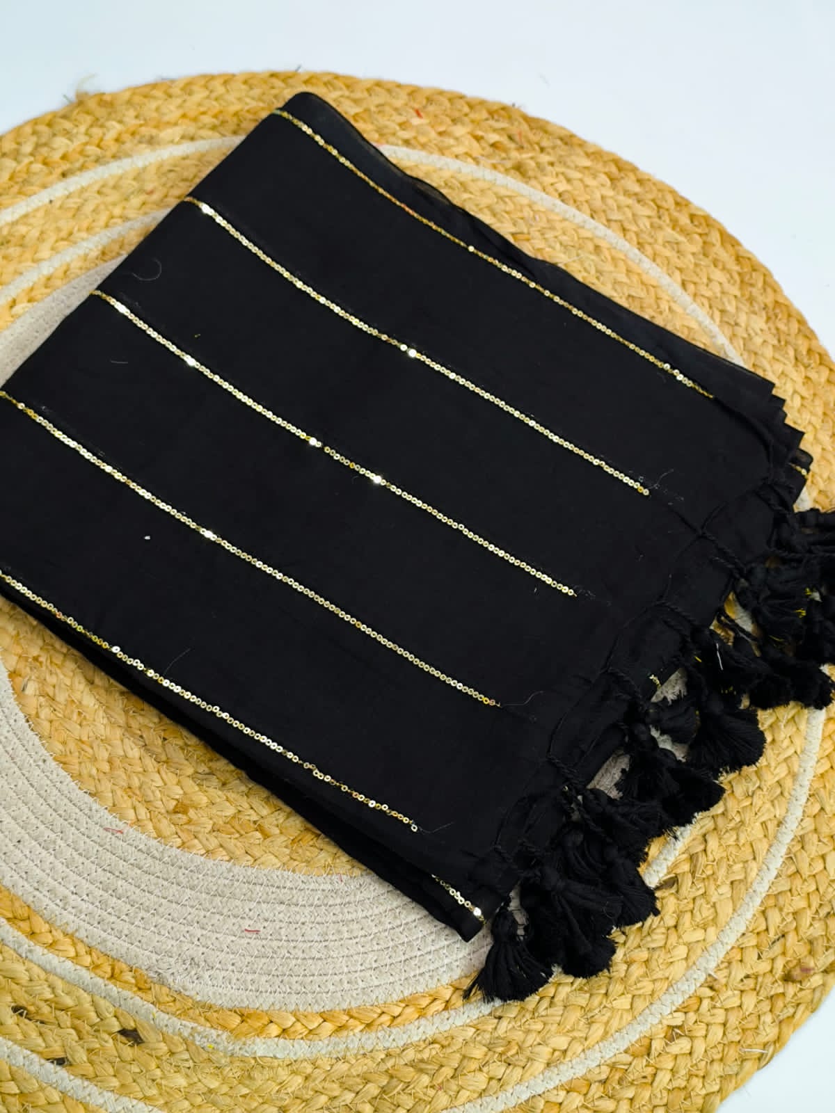 Pure Mulmul Cotton Sequin Chain Saree