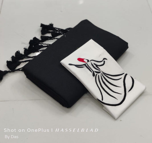 Plain cotton saree with embroidered blouse piece