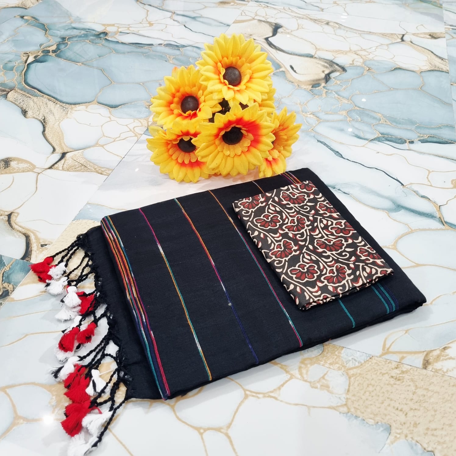 Handwoven Khesh Saree with Kalamkari Blouse Piece
