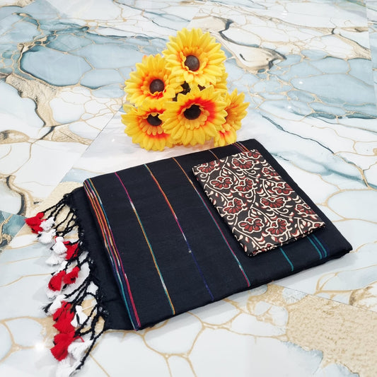 Handwoven Khesh Saree with Kalamkari Blouse Piece