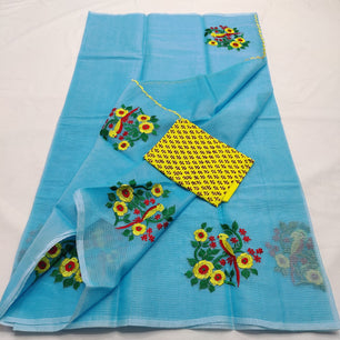 Kota Doria Saree with embroidery
