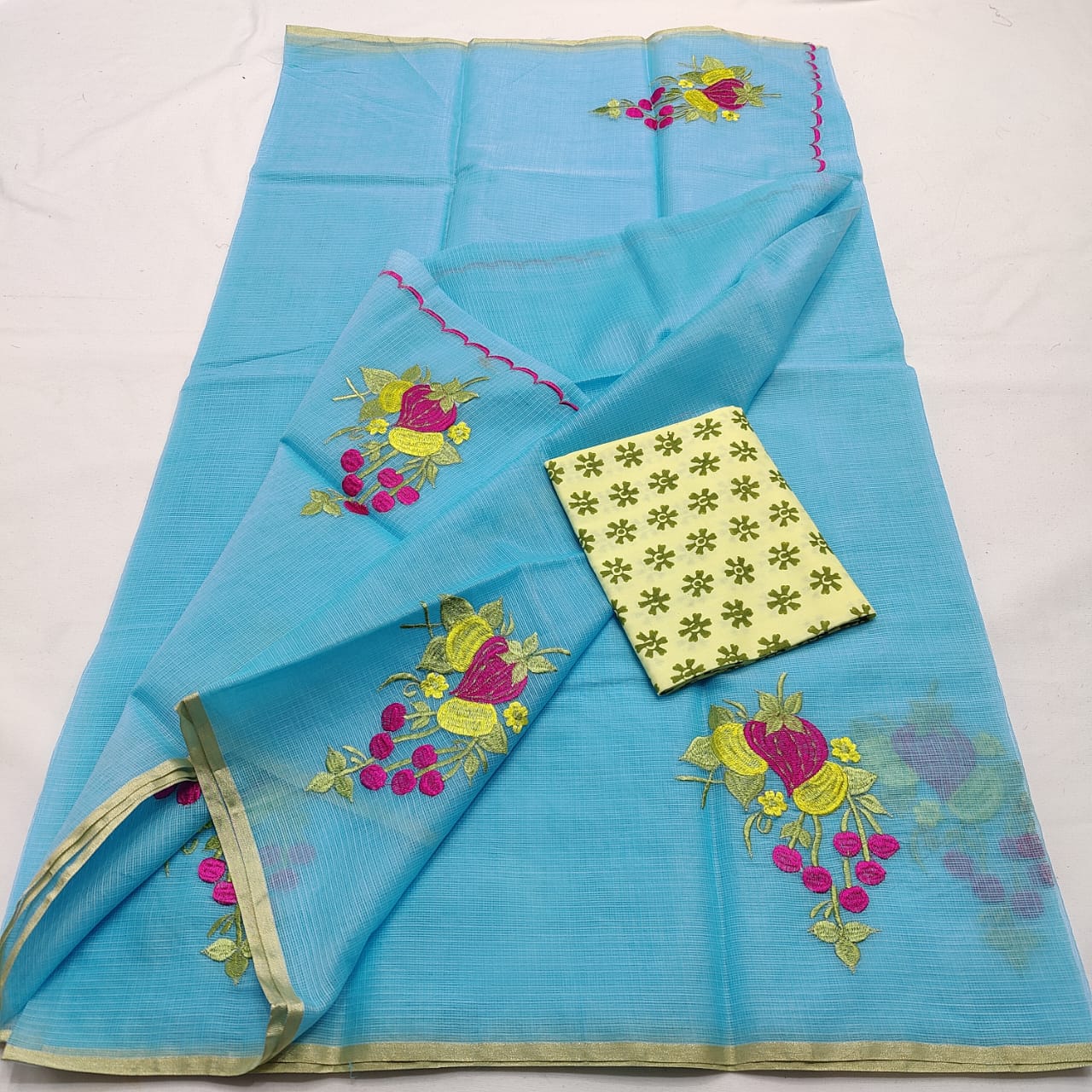 Kota Doria Saree with embroidery