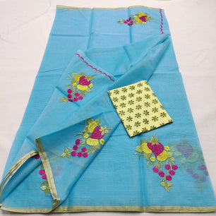 Kota Doria Saree with embroidery