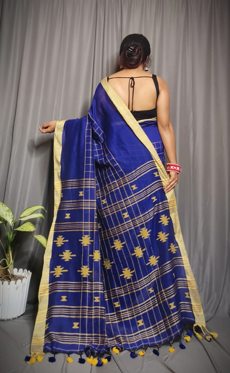 Premium Cotton Check Buti Saree