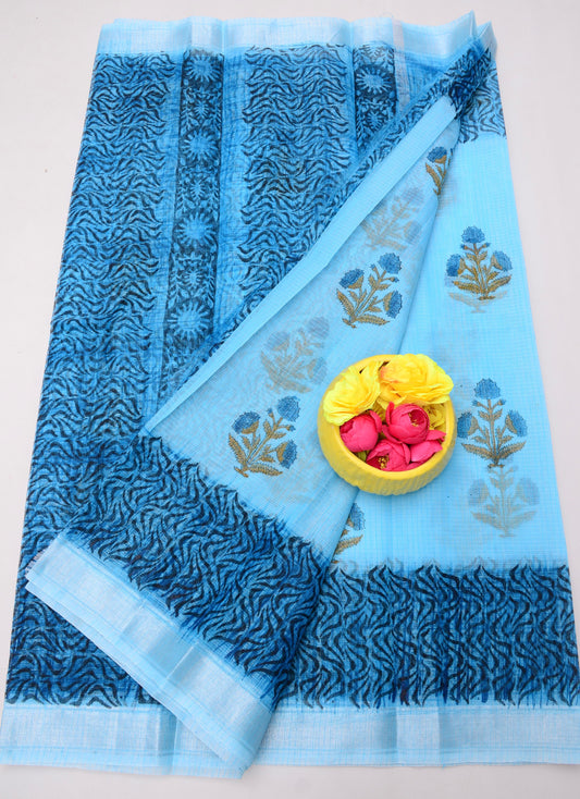 Kota Doria Hand Block Print Saree