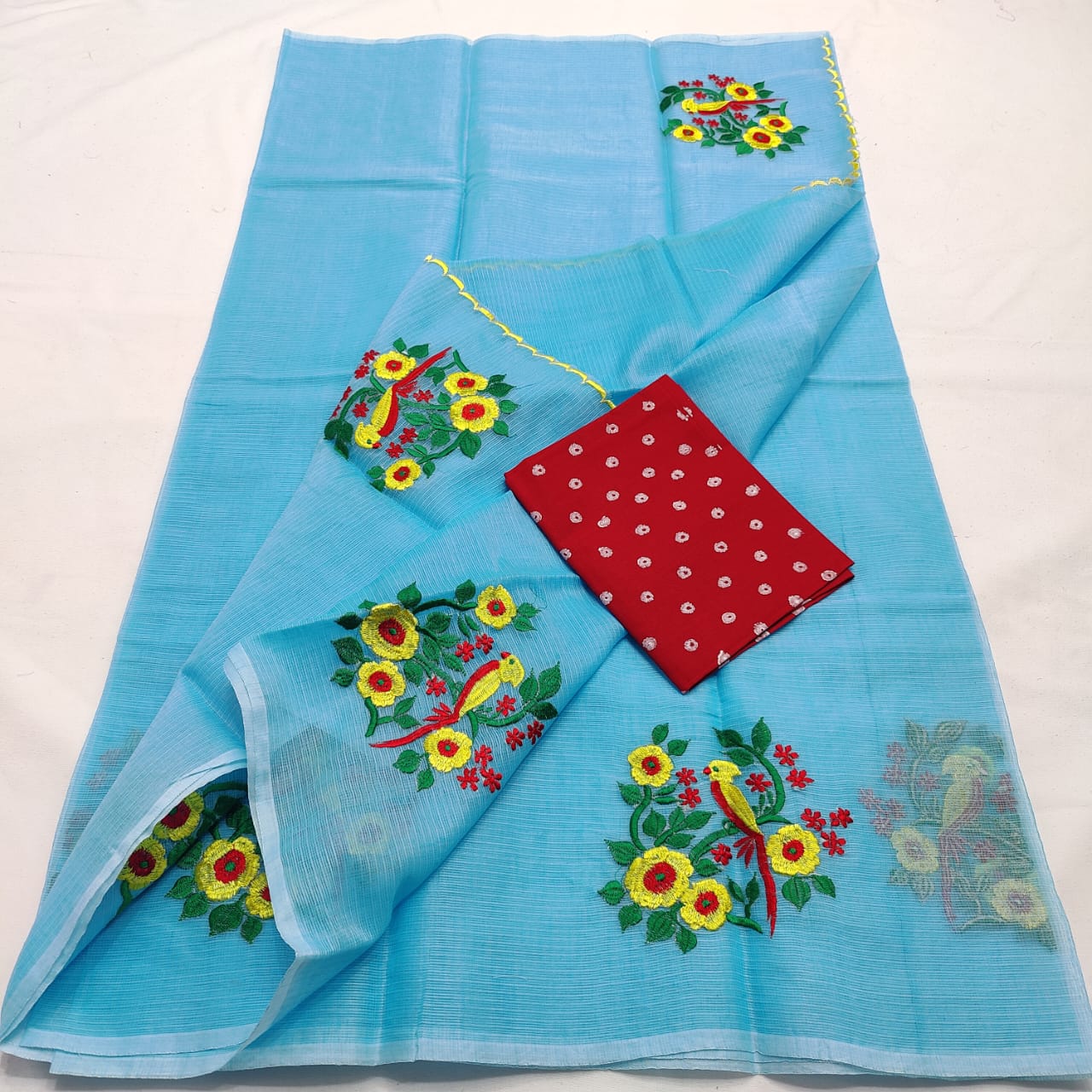 Kota Doria Saree with embroidery