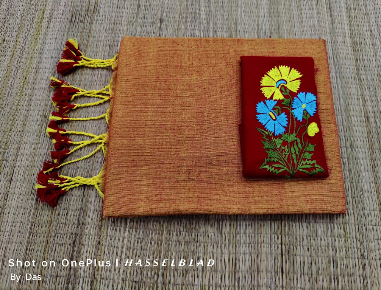 Plain cotton saree with embroidered blouse piece