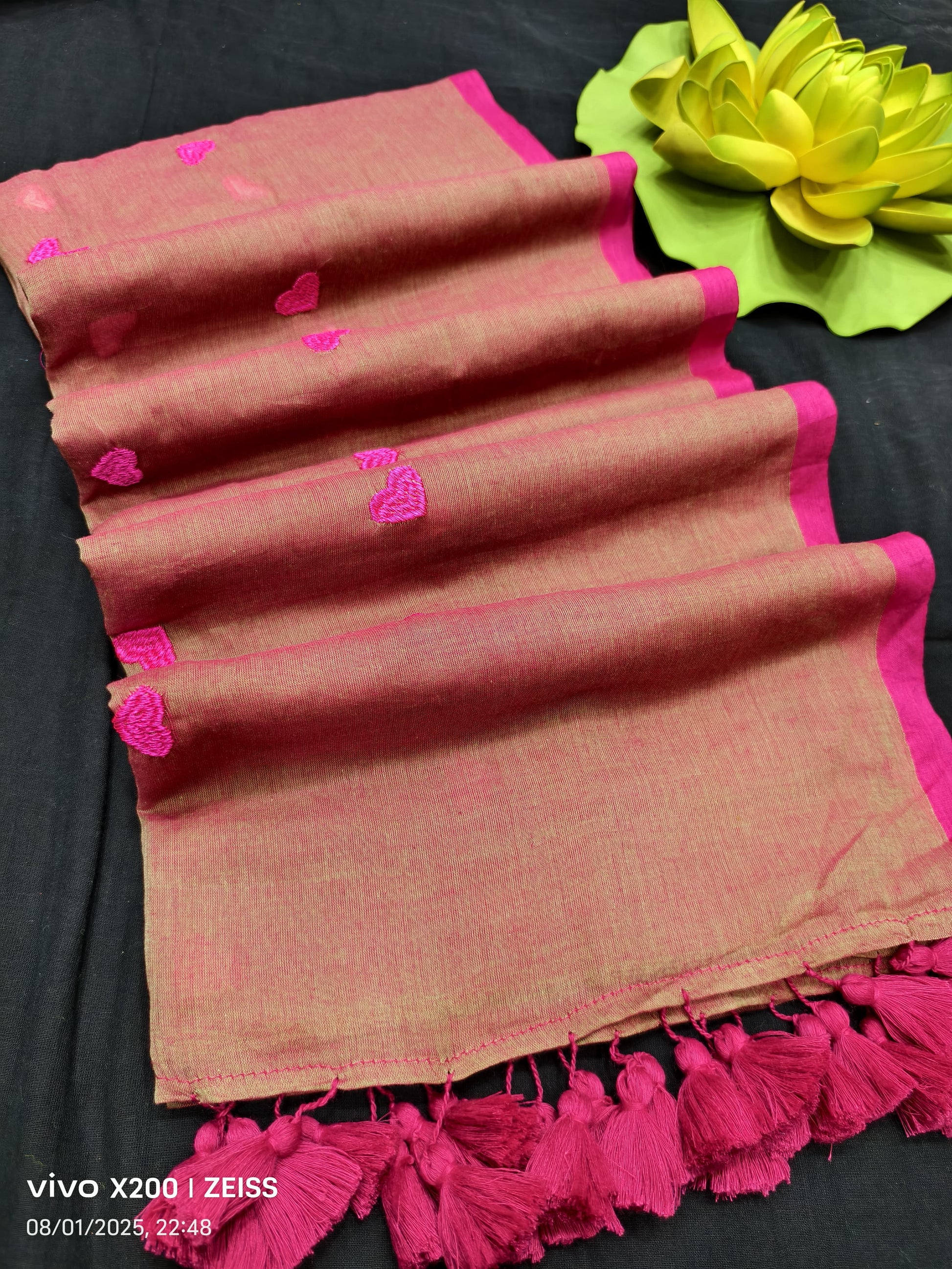 Heart Print Mulmul Cotton Saree