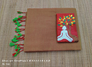 Plain cotton saree with embroidered blouse piece