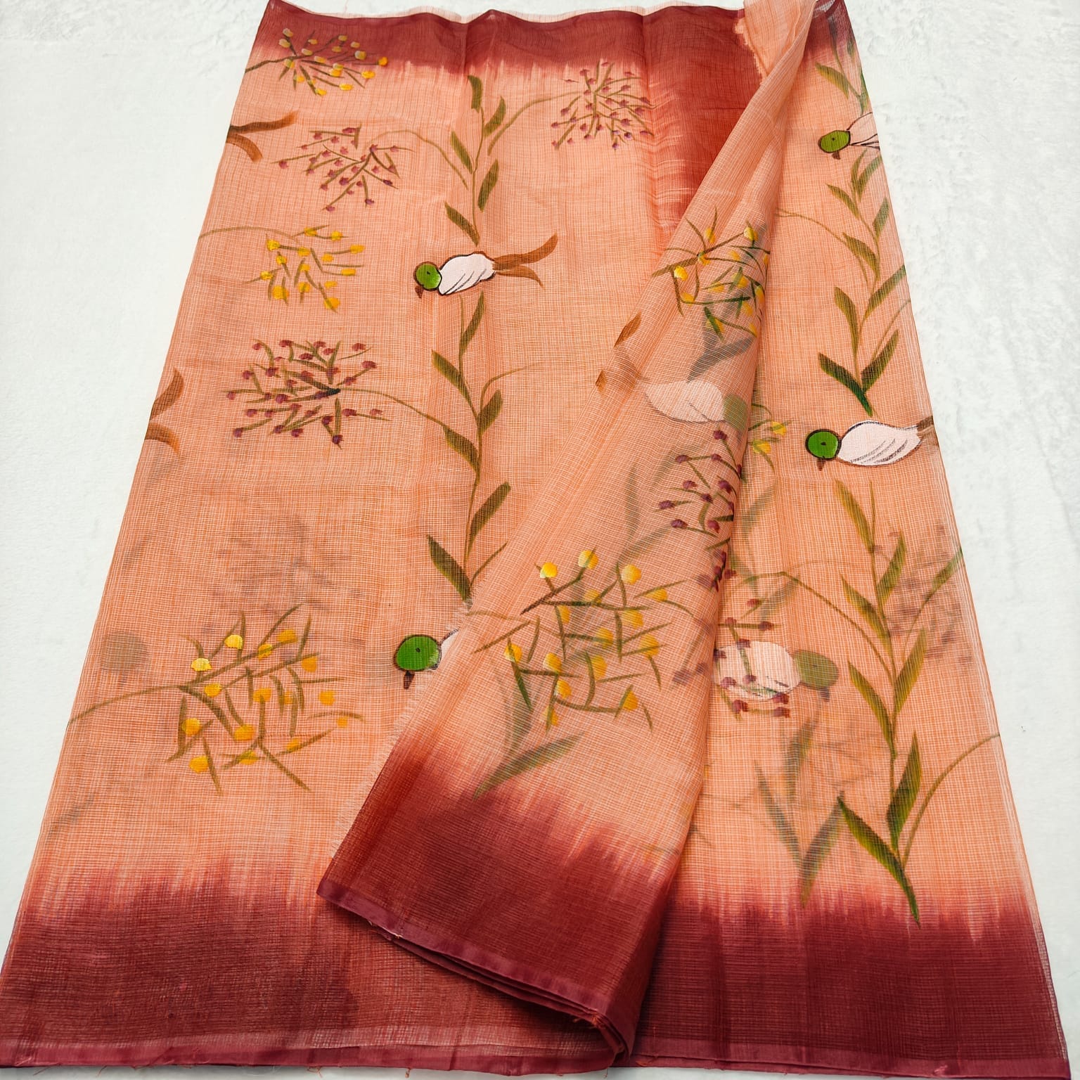 Kota Doria Soft Cotton Hand Painted Saree