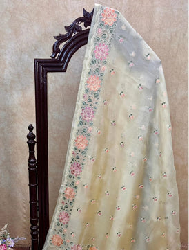 Kora Organza Saree with Embroidery Work