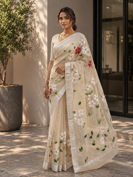 Kota Doria Hand Painted Saree