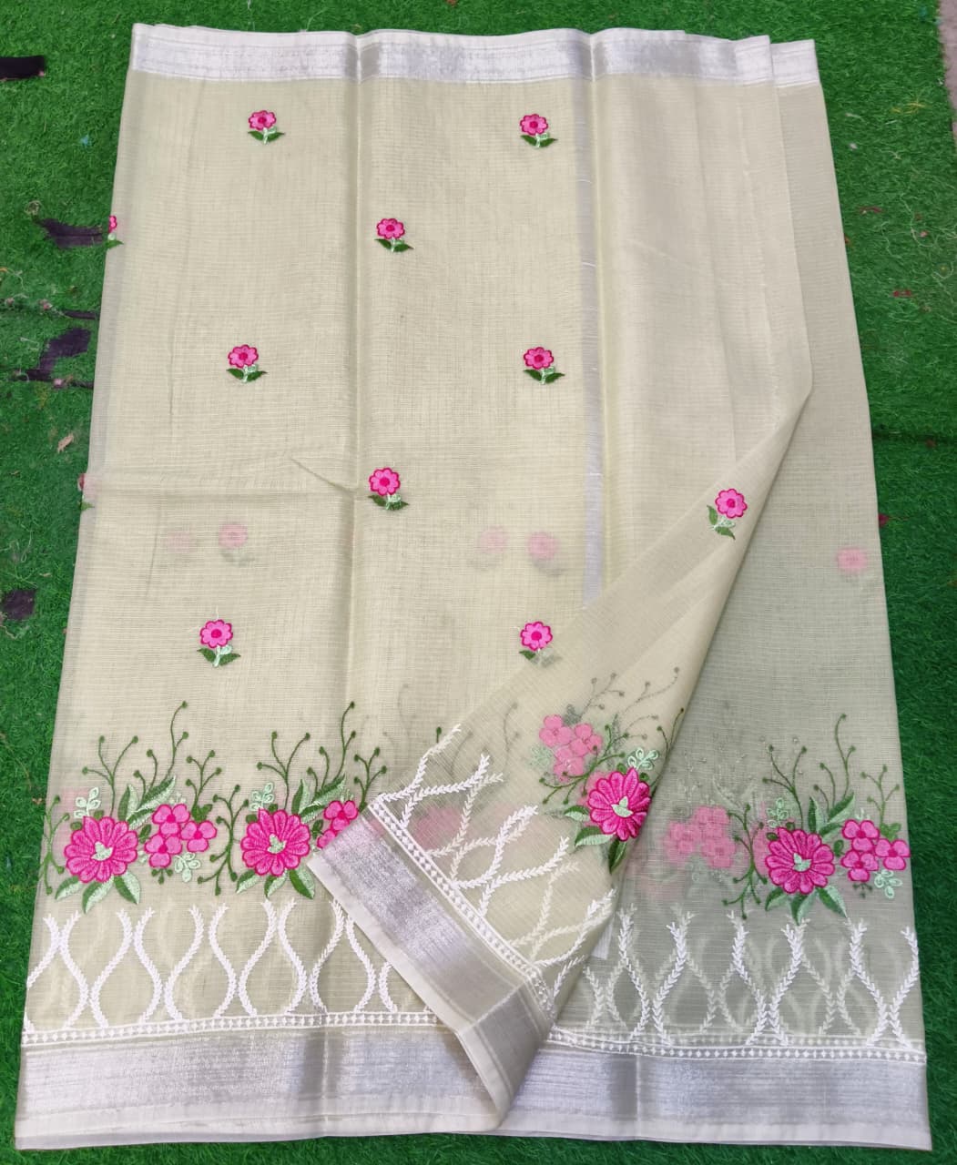 Kota Cotton Embroidery Work Saree