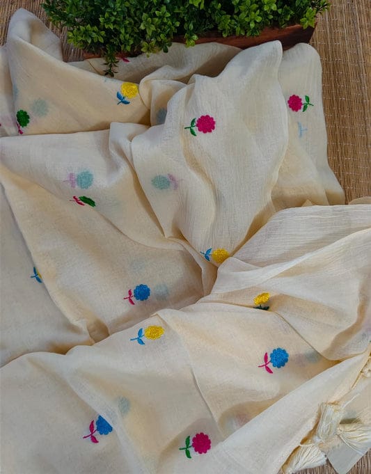 Linen by Linen Saree with Embroidery