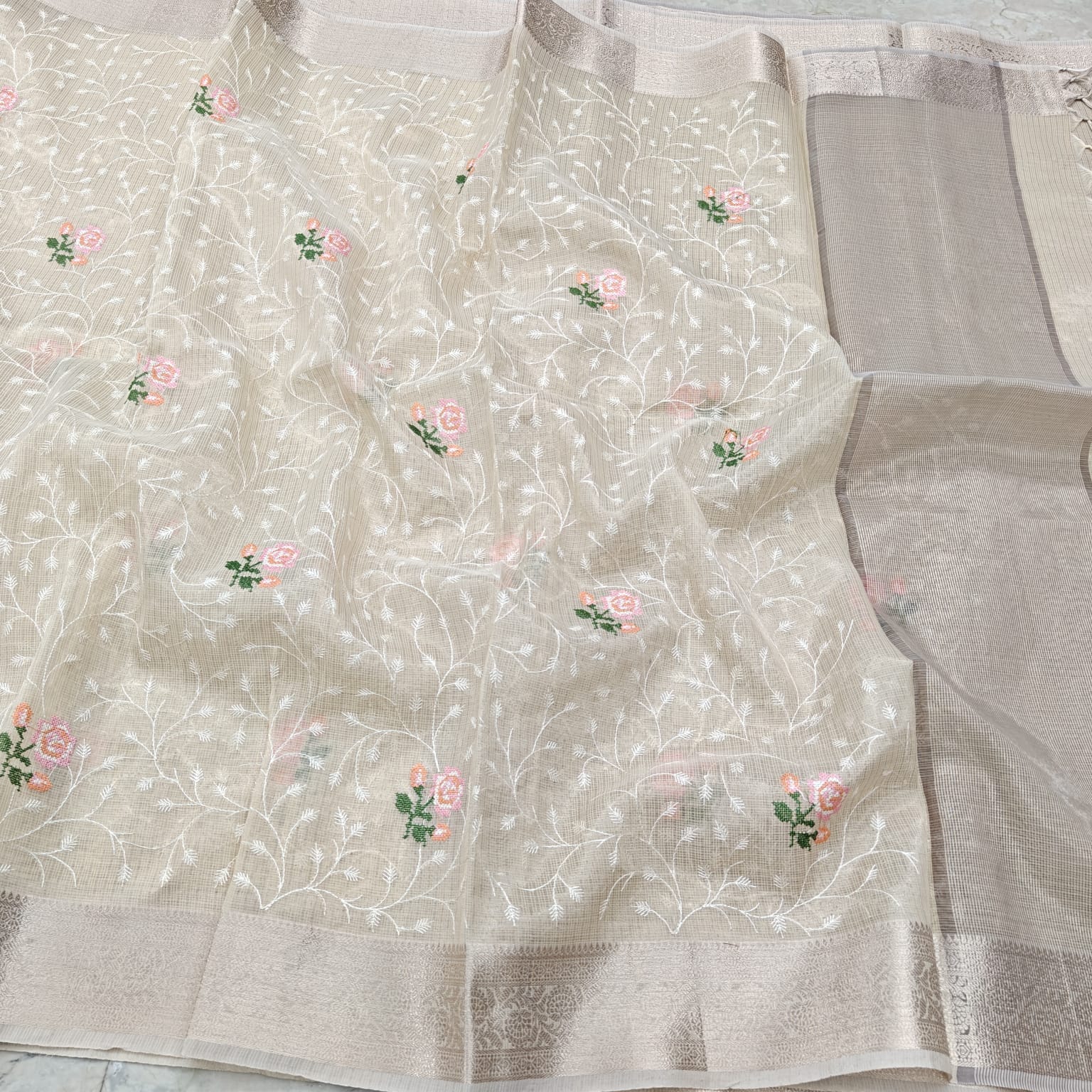 Tissue Kota Embroidery Work Saree